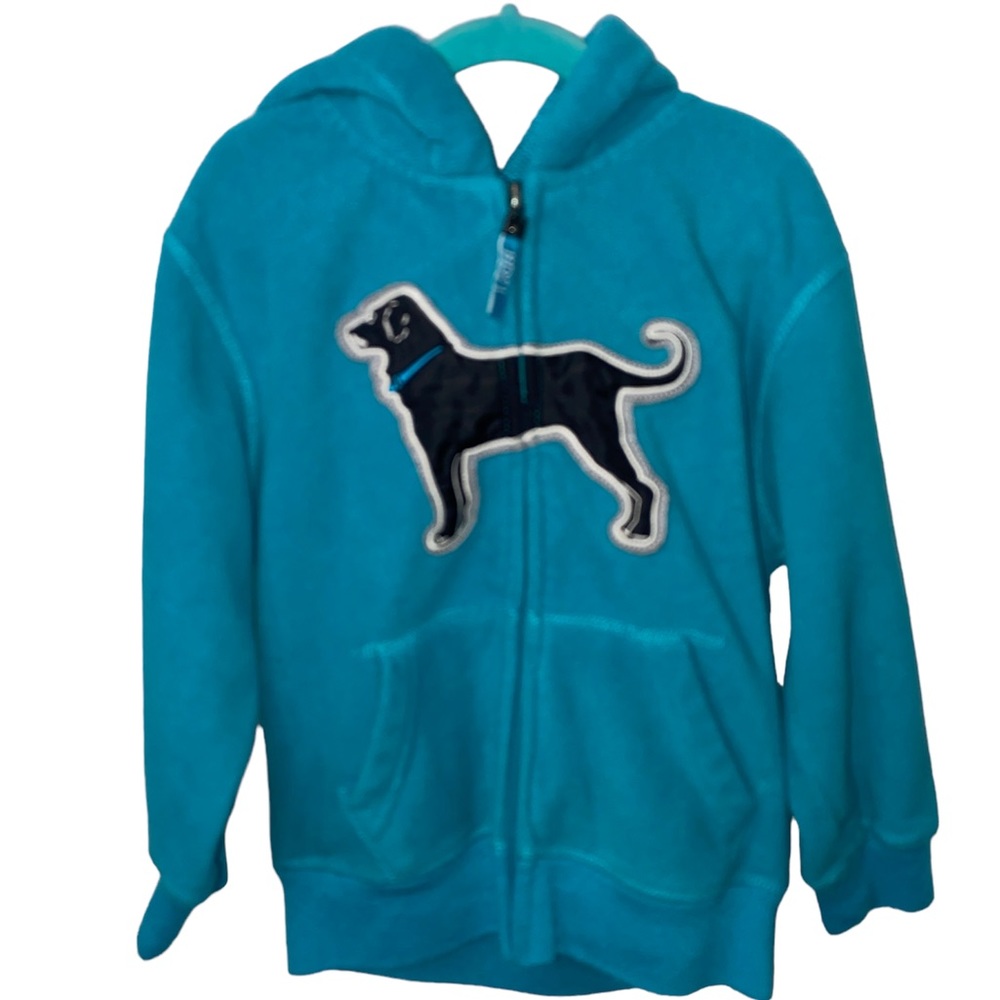 THE BLACK DOG 🐕‍🦺 Unisex fleece zip up hoodie for kids XS. Turquoise Blue